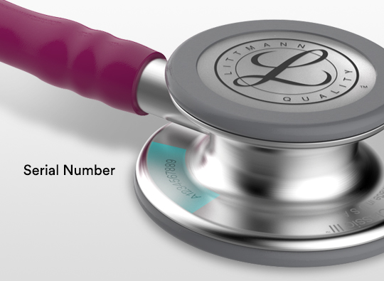 The 11 or 14-digit alphanumeric serial number can be found engraved on the chestpiece of your stethoscope.