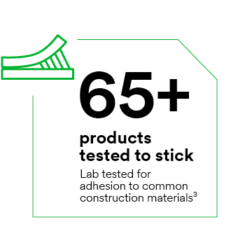 65+ products tested to stick – lab tested for adhesion to common construction materials